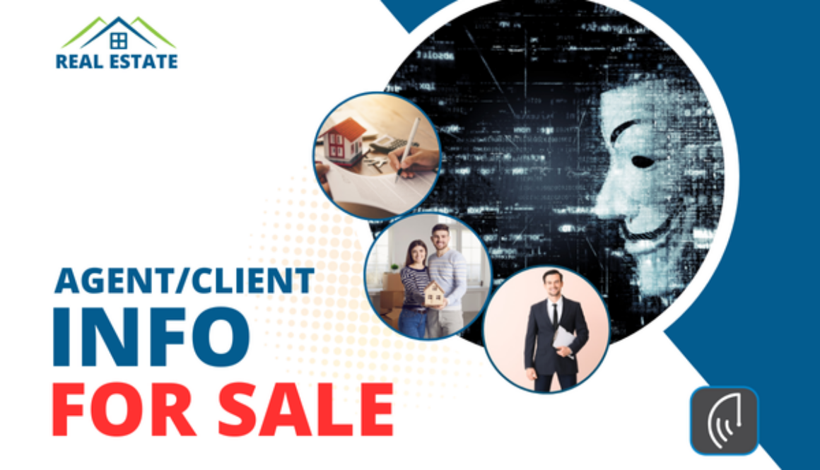 Real estate fraud illustration with a masked hacker and real estate agents and clients