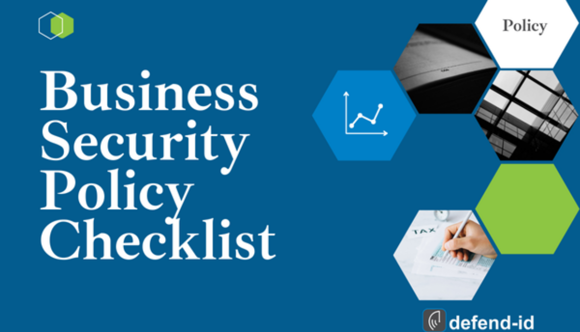 Business Security Policy Checklist graphic—visual hero for article on security policies for small businesses, branded defend-id