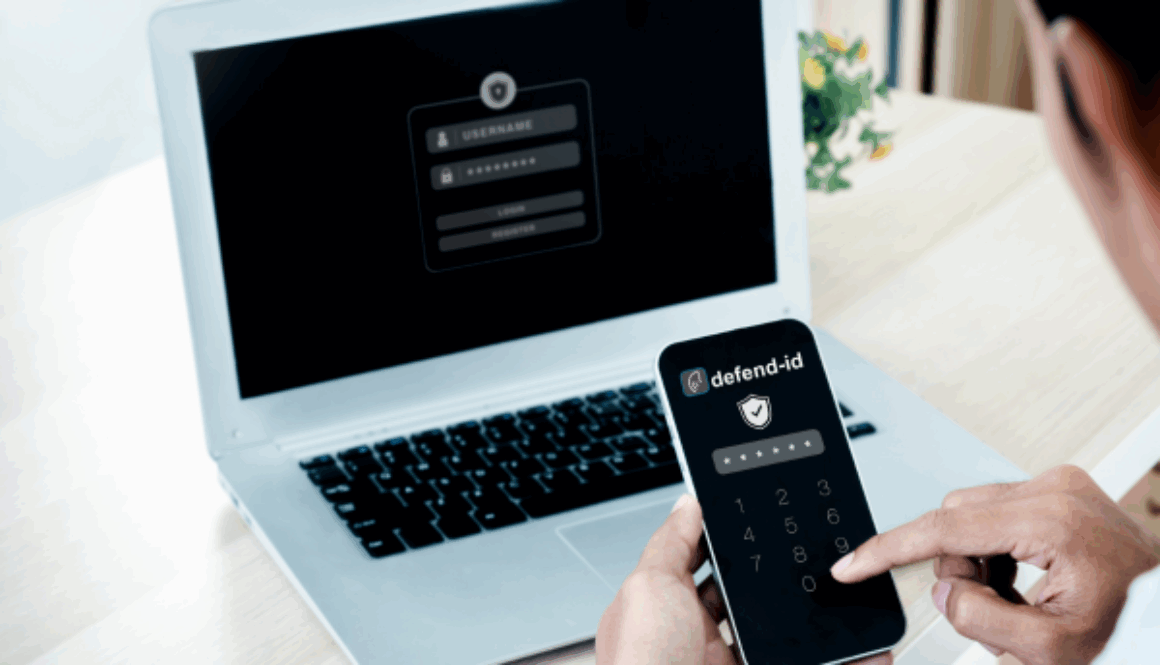 Employee using two-factor authentication to protect identity on phone and laptop