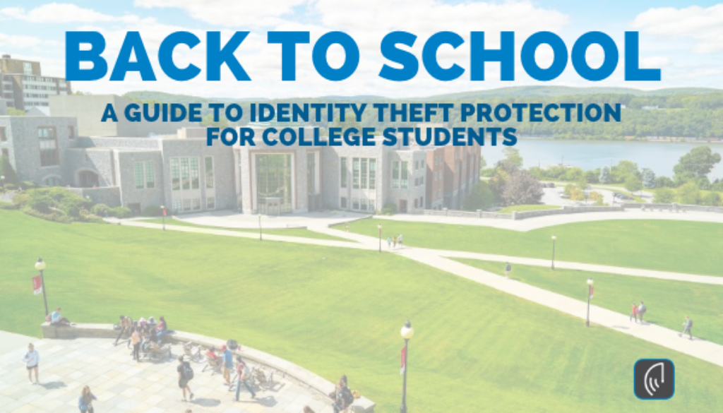 College campus with students walking, highlighting a guide to identity theft protection for college students.