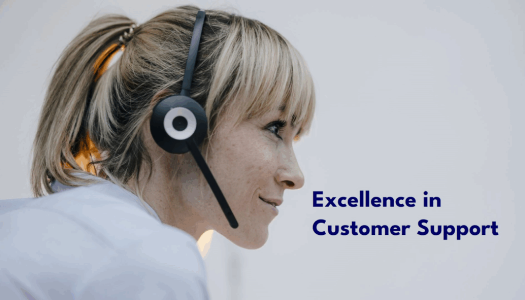 Customer support representative wearing a headset, exemplifying excellence in customer support.