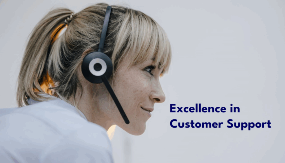 Customer support representative wearing a headset, exemplifying excellence in customer support.