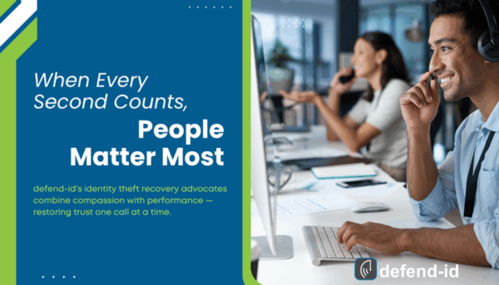 defend-id identity theft recovery advocates providing customer support in a modern office, symbolizing compassionate and efficient service that restores peace of mind.