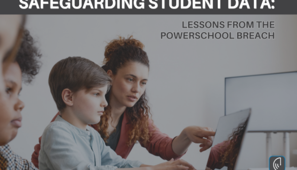 Teacher guiding students on a laptop, emphasizing data security and lessons from the PowerSchool data breach.