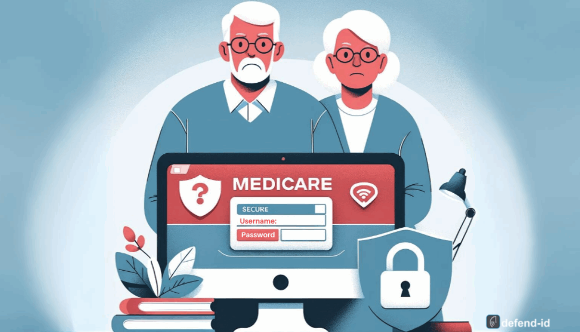 Senior couple at computer, viewing Medicare enrollment page, symbolizing identity theft awareness.