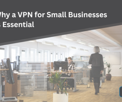 Modern office with employees working, representing small businesses using secure VPN technology.