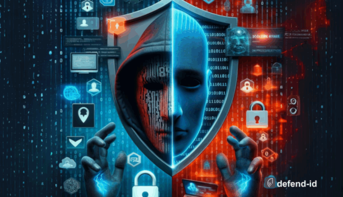 Depicting the multifaceted nature of technology, this image is a stark representation of cybersecurity. The upper half shows a protective digital realm with a clear, vibrant shield emblem set against a backdrop of intricate binary code. Realistic icons of encryption, facial recognition, and secure banking are interwoven with vividly rendered padlocks and streams of encrypted data, symbolizing robust digital defenses. A checkmark signifies secure verification, reinforcing the theme of safety.